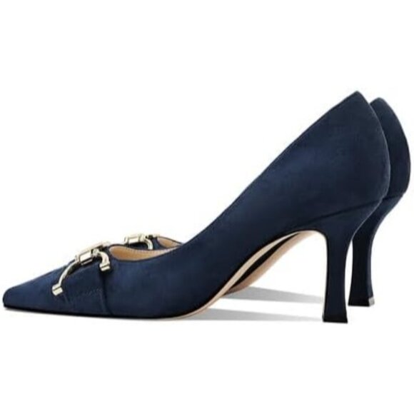 Women's Blue Suede Closed Toe High Heels Dress Pointed Toe Wedding Pump Shoes - Picture 6 of 6
